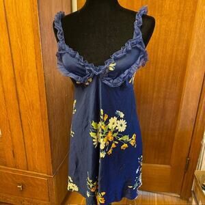 Navy Blue Floral Dress Nightie Mini Dress Fairycore Coquette Ruffle Cottage
